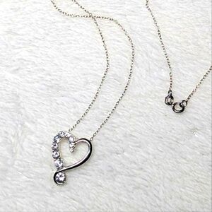 Vintage Elegant Sterling Silver Heart and CZ Necklace